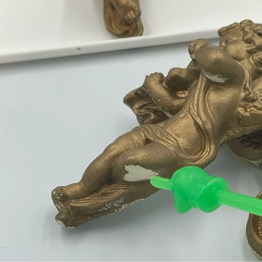 Vintage Chalk ware Gold Angel Wall Decor Set of 3. Some peeled paint. Head sunk.
